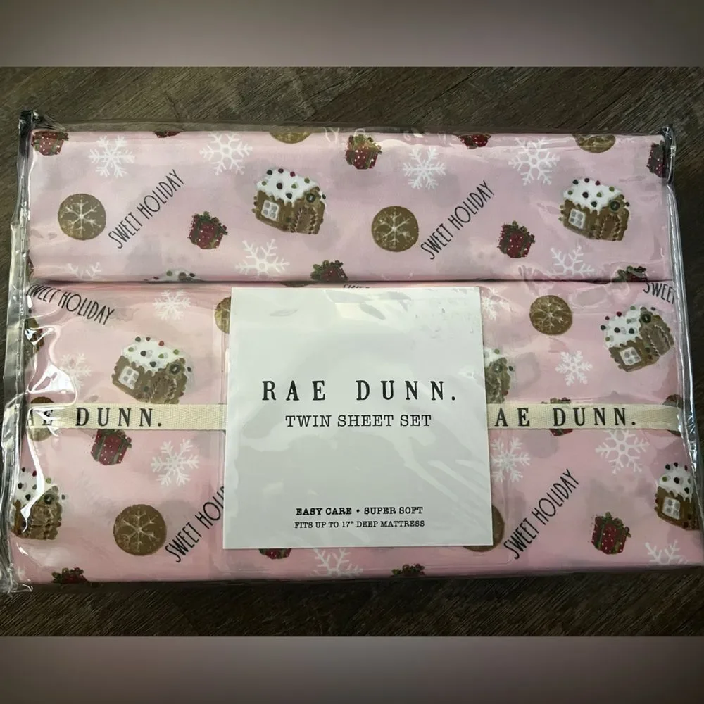 Rae Dunn Sweet Holiday Pink Twin Sheet Set